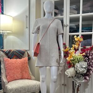 Zara Cream Short-Sleeve Knit Midi Dress with Coral Crossbody Bag